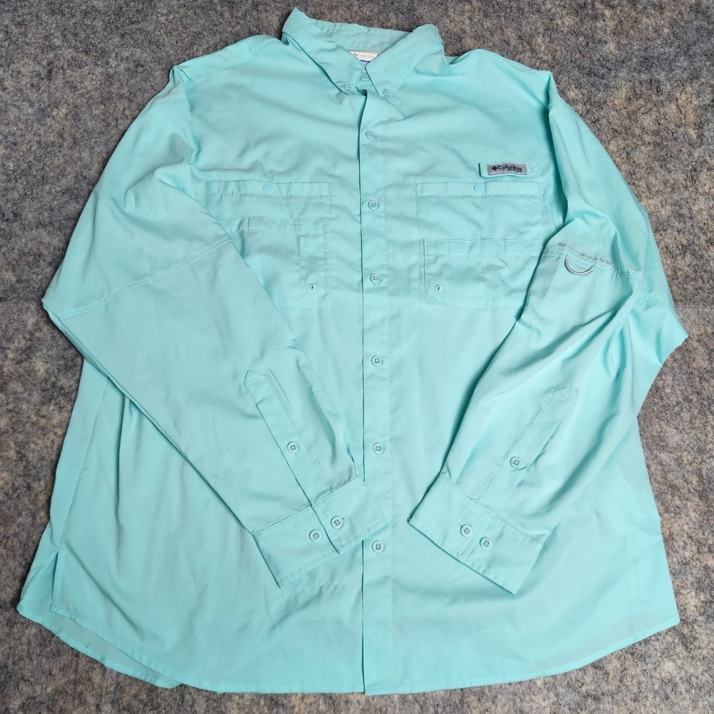 Columbia PFG Mesh Lined Utility Shirt Men 2XL XXL Sky Blue Omni Shade Button Up